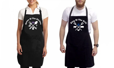 Парные фартуки с принтом "Queen of the kitchen. King of the grill"