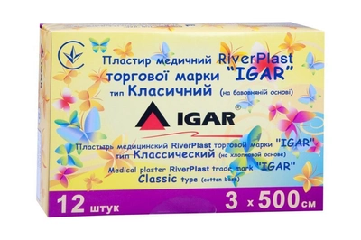 Пластир медичний RiverPlast IGAR Класичний (на бавовняній основі) 3см x 500см