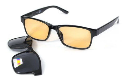 Универсальные очки для ночного и дневного вождения Global Vision Magnetic Drive + Polarized clip светло оранжевая антибликовая линза и серая поляризационная накладка