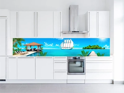 Кухонный фартук Скинали Море пальмы 60х250 см (100)