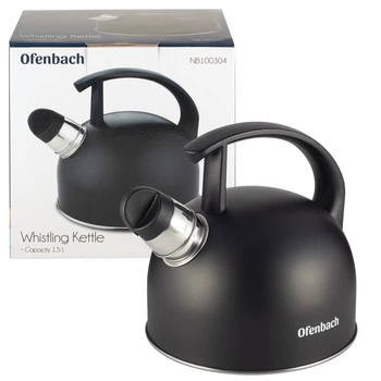 Чайник Ofenbach KM-100304 1.5 л из нержавеющей стали со свистком и нейлоновой ручкой для индукции и газа