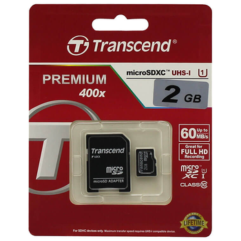Карта памяти micro SD Transcend 2GB class 10 + SD adapter