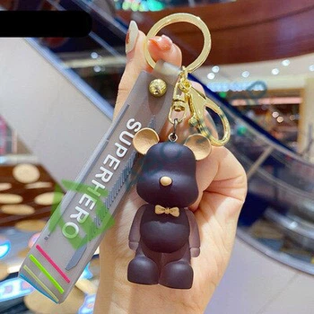 Чорний брелок (ключниця) ведмедик Bearbrick чорний з золотим мультфільму Popobe (337901)