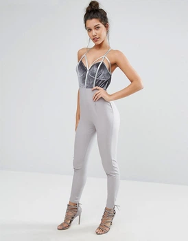 Жіночий комбінезон облягаючий сірий з відкритою спиною Missguided (розмір 44-46 (S, UK10, EU38, US6))