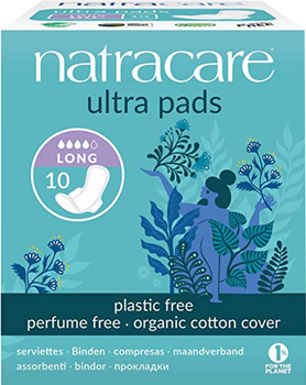 Гігієнічні прокладки Natracare Ультратонкі Довгі з крильцями (Ultra Pads long) з органічної бавовни 10 шт. (782126003102)