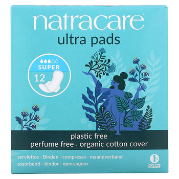 Гігієнічні прокладки Natracare Ультратонкі Супер з крильцями Ultra Pads Super) з органічної бавовни 12 шт. (782126003089)