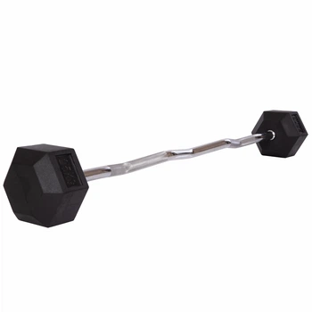 Штанга фиксированная изогнутая резиновая Rubber Hexagon Barbell 25кг Zelart (гриф l-95см) (TA-6231-25)