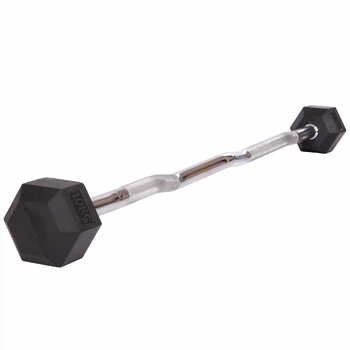 Штанга фиксированная изогнутая обрезиненная Rubber Hexagon Barbell 10кг (гриф l-95см) (TA-6231-10)