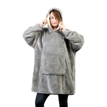 Толстовка-плед з капюшоном і рукавами Huggle Hoodie One Size Сірий 6226TLSTVK