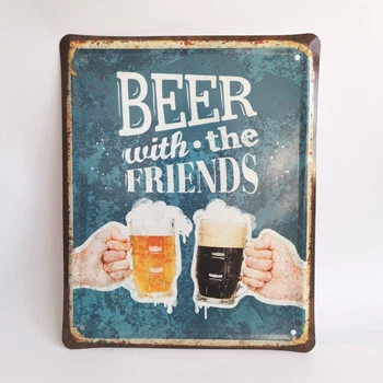 Металлическая табличка "Beer with the frends" для декора дома, декор стен, декор комнаты