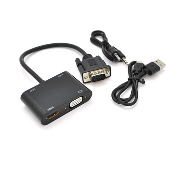 Конвертер VEGGIEG V2-H VGA (папа) на VGA(мама) + HDMI (мама) 25cm Black