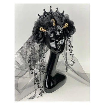 Обруч Готична королева з черепами і фатою SETA Decor 19-966BLK-GL