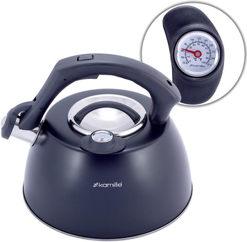 Чайник Kamille Whistling Kettle Thermo 3л из нержавеющей стали со свистком и термометром, черный (KM-1077A)