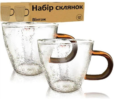 Набор стеклянных чашек Vintage 250мл 4 штуки для чая и кофе прозрачные чашки для напитков (564701)