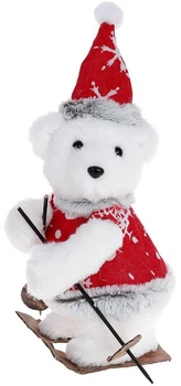 Новогодняя игрушка Мишка на Лыжах 26см меховая, белый (BD-NY27-770)