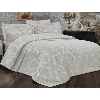 Винтажное жаккардовое покрывало с наволочками DIAMOND MONAKO KREM 240х260см крем