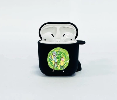 Силиконовый чехол для наушников Apple AirPods 1/2 Черный Rick and Morty