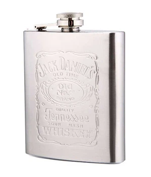 Фляжка для алкоголя FO Hip Flask из нержавеющей стали с выгравированным логотипом Jack Daniel's Old 280 мл 10 oz Серебристая