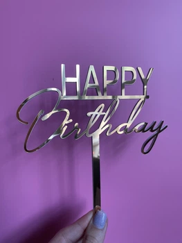 【happiest 】2A261 Топпер фигурка на торт зеркальный двусторонний Happy birthday для