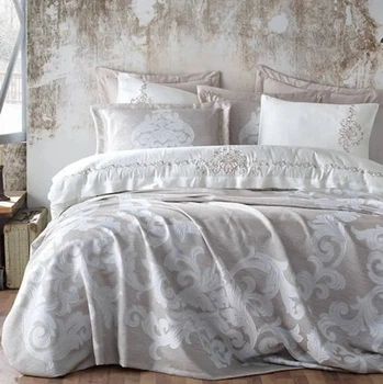 Винтажное покрывало с комплектом постельного белья Dantela vita JUA SET 260х260см светло серый евро