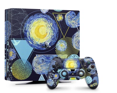 Виниловая наклейка на Playstation 4 Slim консоль и контроллер абстракция солнце луна, арт.7010199