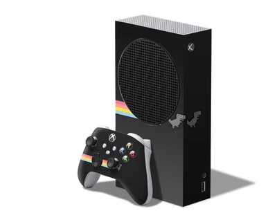 Виниловая наклейка на игровую приставку Microsoft Xbox 360 и контроллер с принтом динозавры чёрный фон, арт.7010052
