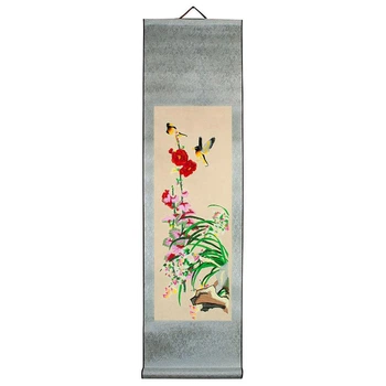 Свиток настенный Traditional Chinese Art Орхидея и птички Шелк Рисовая бумага Машинная вышивка 120х34 см (05763)