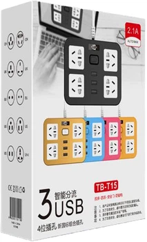 Мережевий фільтр Voltronic ТВ-Т15, 4 розетки + 3 USB, з перемикачем, 2 м, переріз 3х0.75 мм, 2500 В Синій (ТВ-Т15-Blue)