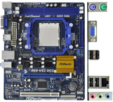 Материнская плата AsRock N68-VS3 UCC (sAM3, GeForce 7025, Micro-ATX), б/у