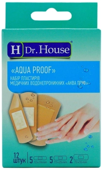 Набір пластирів медичних Dr.House Aqua proof водонепроникних 12 шт. (5065454539143)