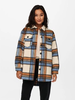 Куртка ONLY ONLDEENA-KAWI L/S CHECK SHACKET PNT S Бежевый 15235844-Oatmeal-Checks:Ariabian Spice/Honey Musta