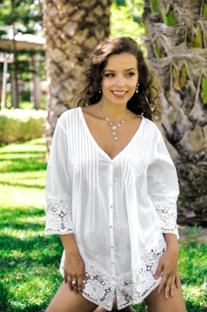 Пляжна туніка на ґудзиках із мереживом Fresh Cotton 334 F-1c 48(XL) Білий