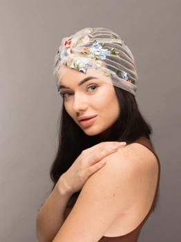 Тюрбан красивий жіночий з гіпюру D.Hats з вишивкою