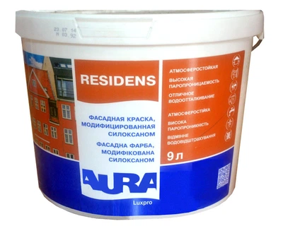 Краска силиконизированная AURA LUX PRO RESIDENS фасадная белая-база А 9л