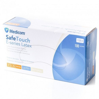 Одноразові рукавички латексні припудрені нестерильні Medicom SafeTouch E-series Latex 100 шт в упаковці Розмір ХS Білі