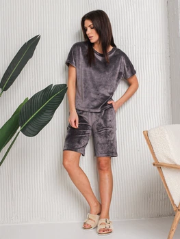 Пижама (футболка + шорты) женская BARWA garments 0290/291 S Темно-серая (2112902911099)