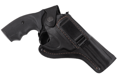 Кобура поясная скрытого внутрибрючного ношения для Револьвера 4 с клипсой формованная кожаная чёрная MS