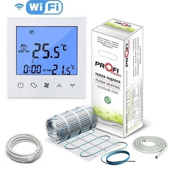 Теплый пол Profi Therm нагревательный двухжильный мат 150/750Ват/5 м2 в комплекте с Wi-Fi терморегулятором(048965)