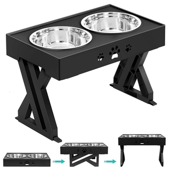 Двойная миска для собак ELS PET 2 х 1.3L на подставке с регулируемой высотой, Черный (056-BLACK)