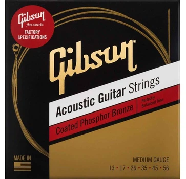 Струны для акустических гитар GIBSON SAG-CPB13 COATED PHOSPHOR BRONZE ACOUSTIC GUITAR STRINGS 13-56 MEDIUM