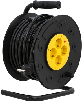 Подовжувач мережевий на котушці Patron 10 А 250 В 3х2.5 мм² 4 розетки 40 м Black-Yellow (PN-CAB-REL-40-4)