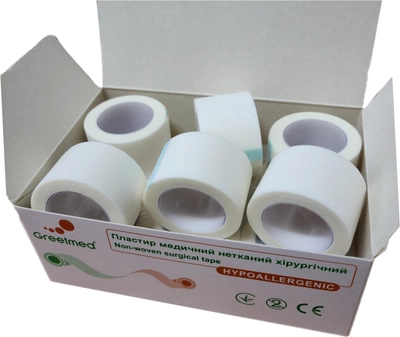 Упаковка пластирів медичних хірургічних Greetmed Нетканий 2.5 см х 9 м 12 шт. (GT097-100)