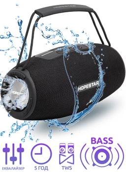 Колонка Hopestar H51 Чорна портативна акустична Bluetooth система вологозахисна з функцією TWS і басами