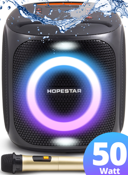 Колонка Hopestar H-100 Party Чёрная портативная акустическая Bluetooth система 50 Вт с микрофоном и функцией TWS подсветкой влагозащитная