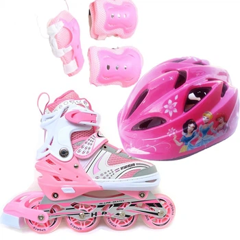 Роликовые коньки Ролики детские Набор Happy Combo Disney ( + защита + шлем ) 34-38, Princess New (розовый) (2T3007E)