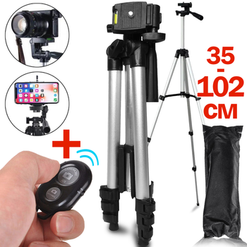 Штатив тринога для телефону камери Tripod 3110 Чорний 35-102 см з чохлом та пультом ДУ для професійної зйомки