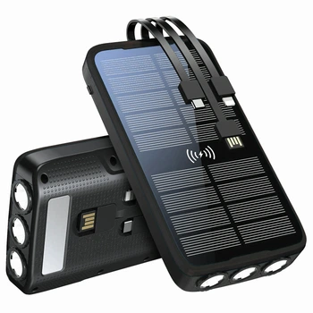 Сонячний Power Bank iBattery L3SW з бездротовою зарядкою QI 20000 mAh чорний із вбудованими проводами (pbs-0088)