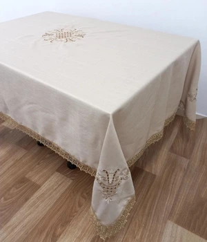 Скатерть Maison Royale Лен с кружевом 160x220 Lale Cappucino