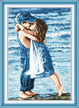 Набор для вышивания по нанесённой на канву схеме "Lovers on seaside". AIDA 14CT printed, 31*43 см