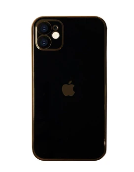 Чехол Кадратный Silicone Glass Case для iPhone 11 (06) Black черный